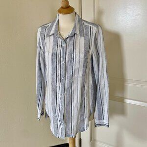 Athleta Peninsula Striped Linen Button-Up Shirt, Size Small